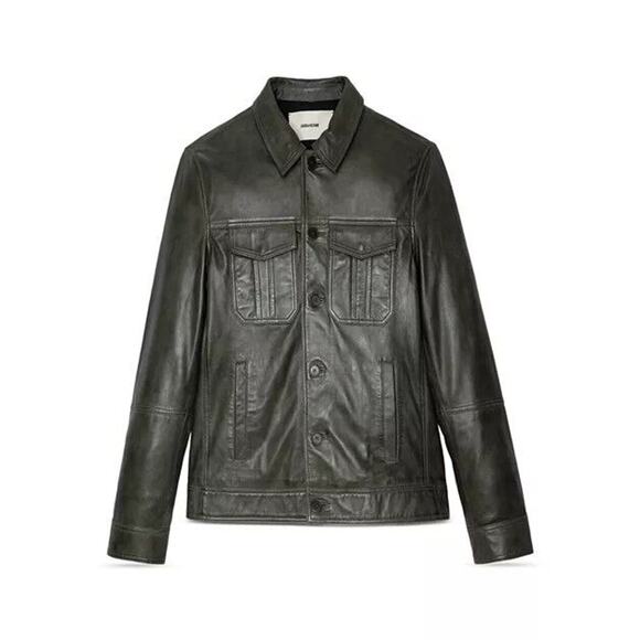 Zadig & Voltaire Lasso Leather Jacket In Moss Soft Leather $798 Sz M NWT!